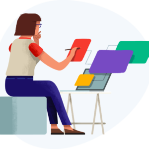 A graphic designer working on creating a design for target audiences.
