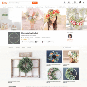 White background Etsy store banner with floral inlays.