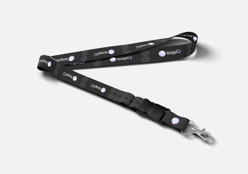 LoopIQ branded lanyard mockup with custom logo pattern created by Draftss
