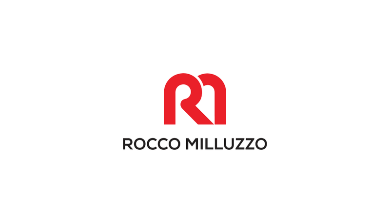Modern logo design for Rocco Milluzzo featuring a bold red monogram created by Draftss