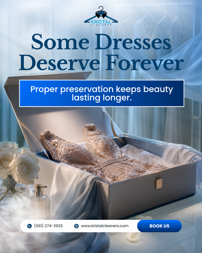 Social media ad for Kristal Cleaners promoting wedding dress preservation services created by Draftss