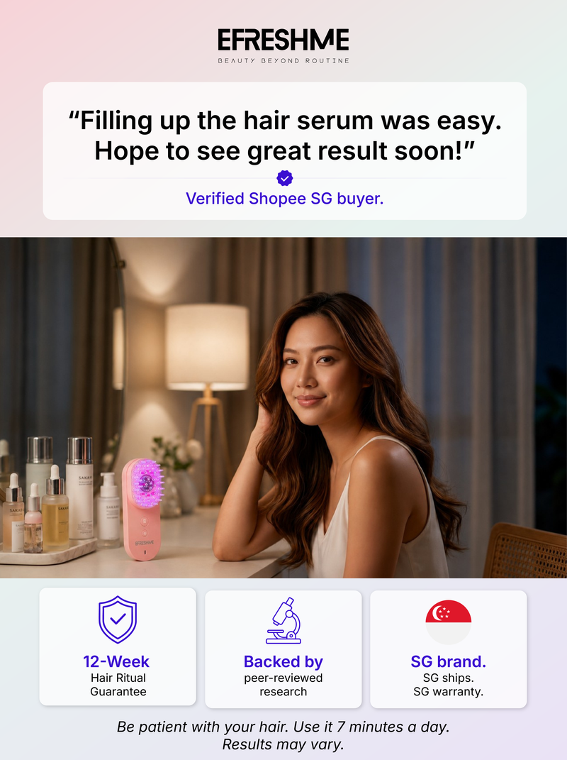 EFreshMe hair serum comb social media post featuring customer testimonial, created by Draftss