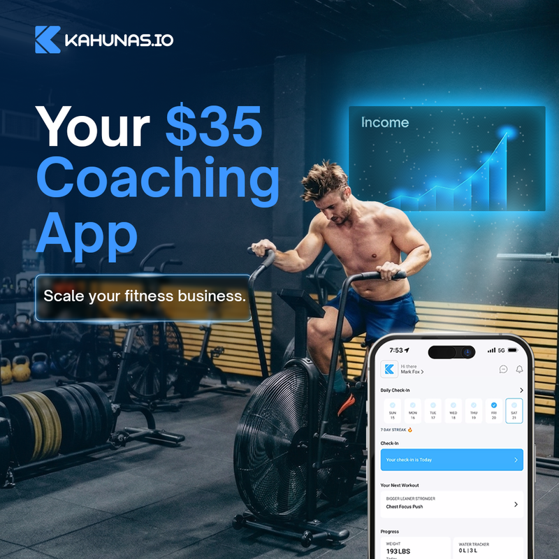Social media post for Kahunas App helping fitness coaches scale their business created by Draftss