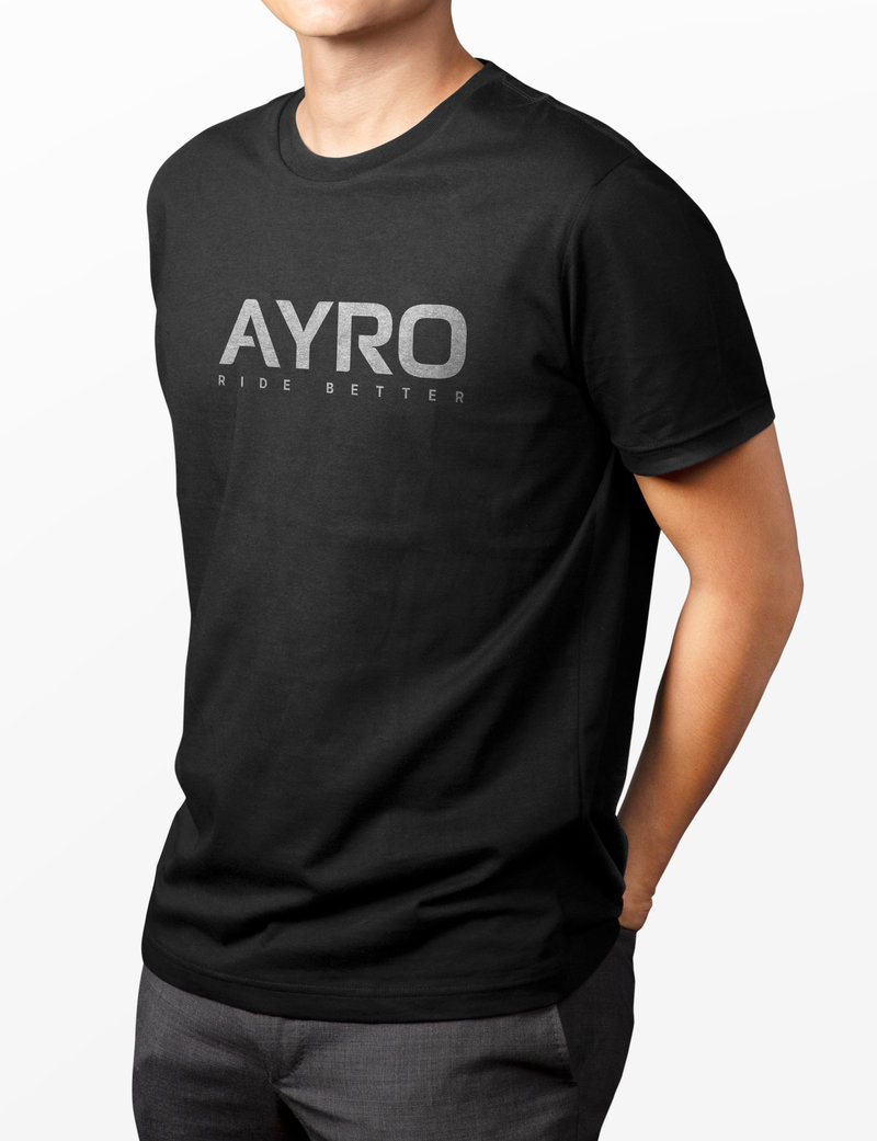 AYRO branded T-shirt mockup featuring minimalist logo design created by Draftss