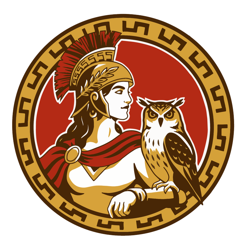 Illustrative logo featuring Athena and an owl for brand identity created by Draftss