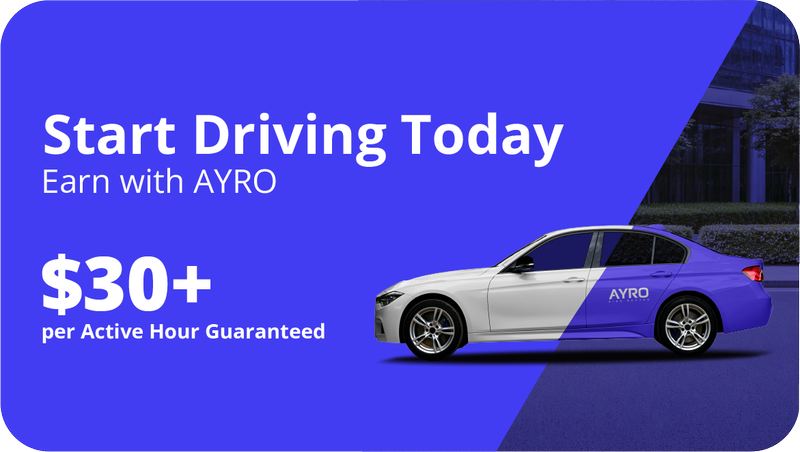 Recruitment advertisement for AYRO driver opportunities with guaranteed earnings, created by Draftss