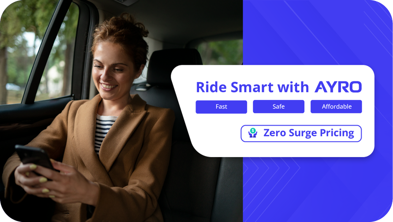 Rideshare app promotional ad creative featuring rider illustration, created by Draftss
