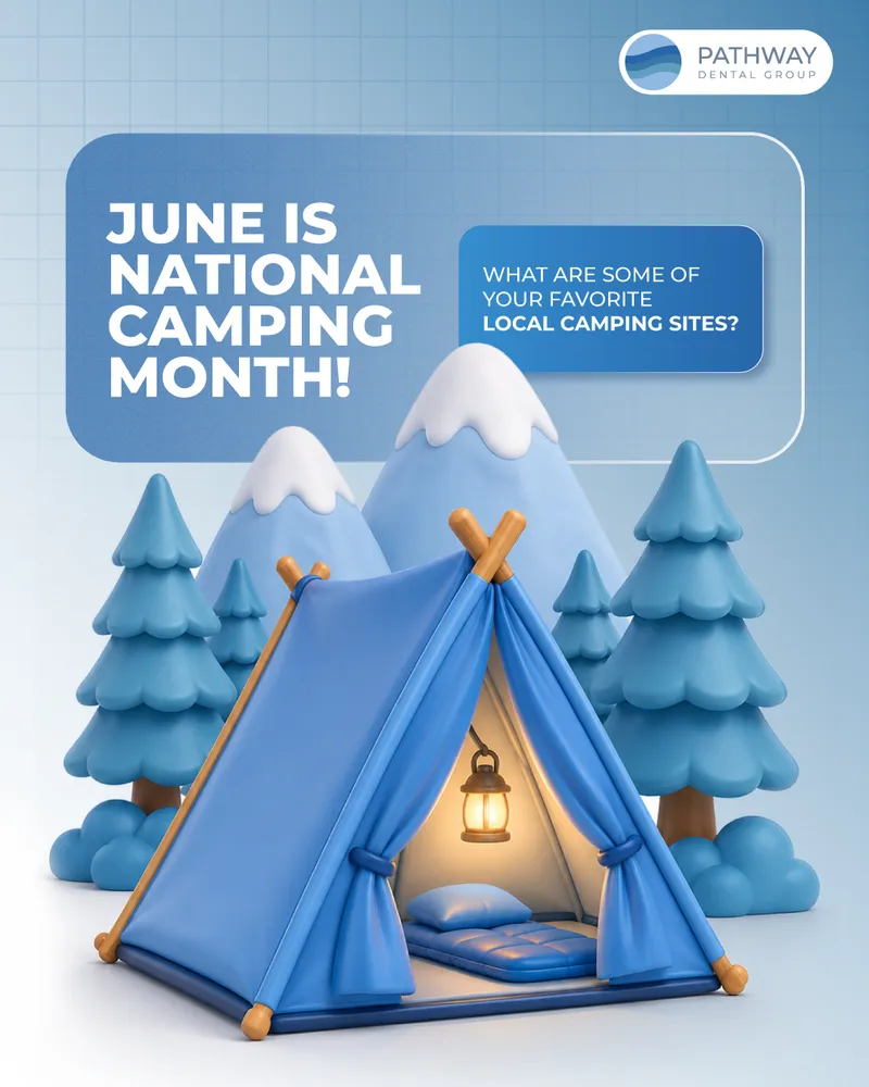 National Camping Month social media graphic with camping illustration, created by Draftss