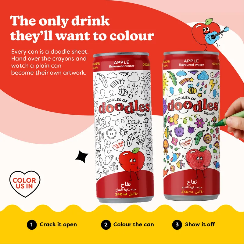 Social media campaign promoting Doodles Drinks color-in cans for kids, created by Draftss