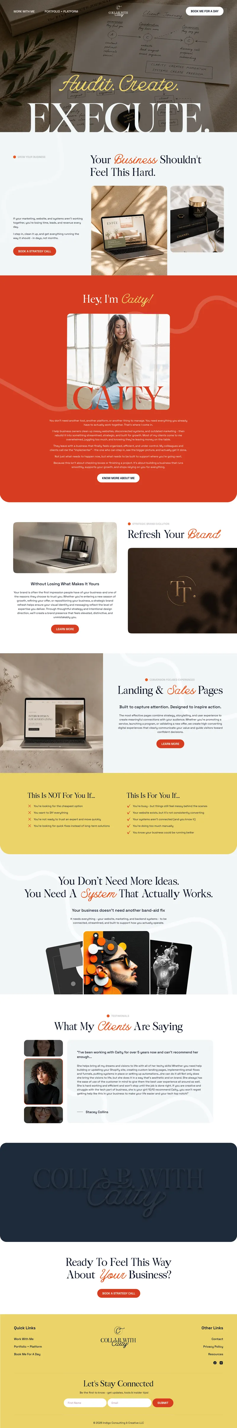 Elegant business coaching and branding website UI with service sections, testimonials, and a conversion-focused landing page, created by Draftss.