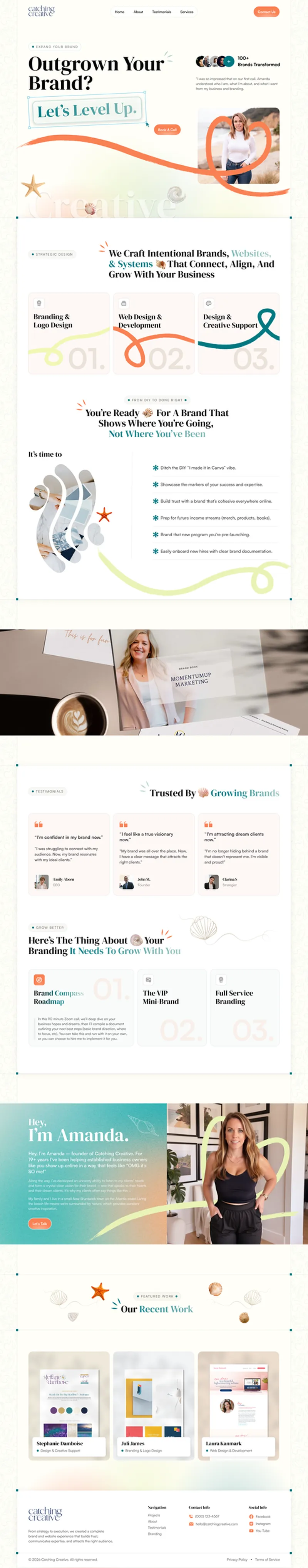 Rebrand landing page design for Catching Creative branding agency created by Draftss