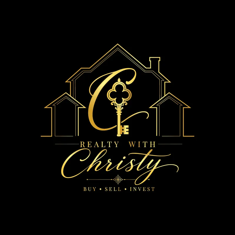 Realty with Christy luxury real estate logo with key and house icon, created by Draftss
