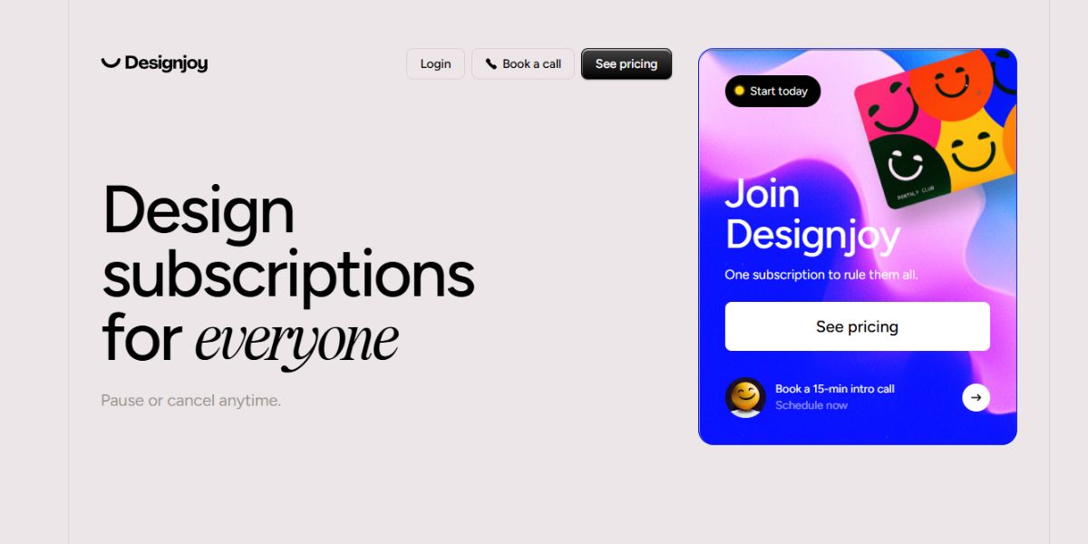 DesignJoy homepage showcasing design subscription services