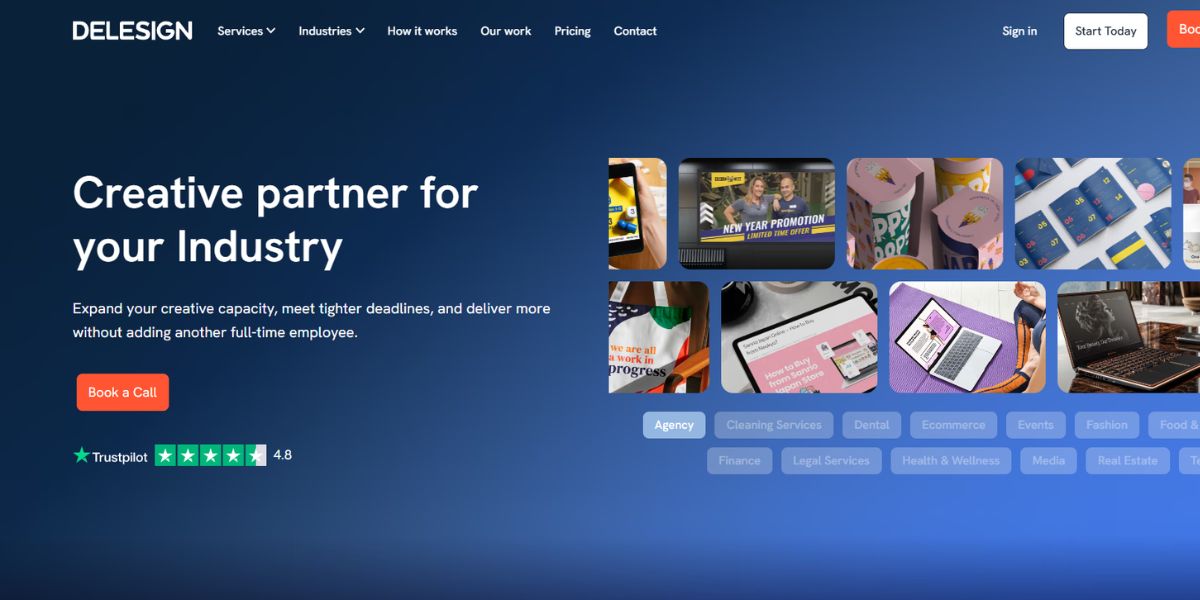 Delesign homepage showcasing dedicated design services