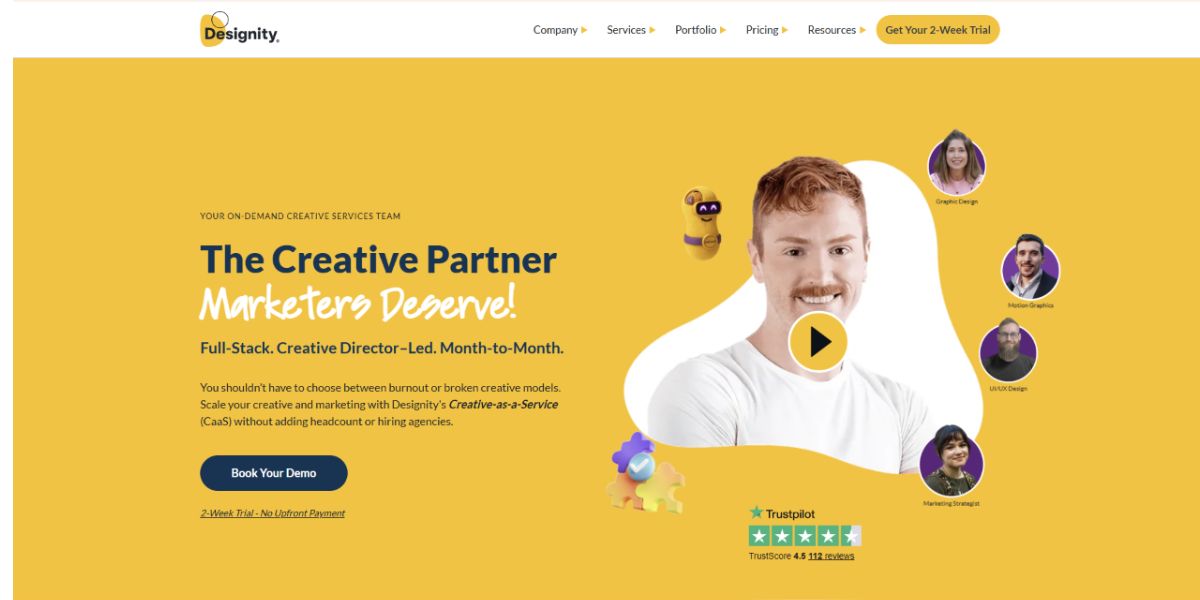 Designity homepage showcasing creative and design services