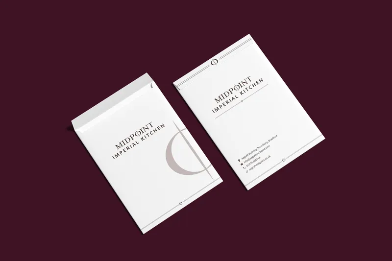 Corporate stationery branding mockup for Midpoint Imperial Kitchen, created by Draftss