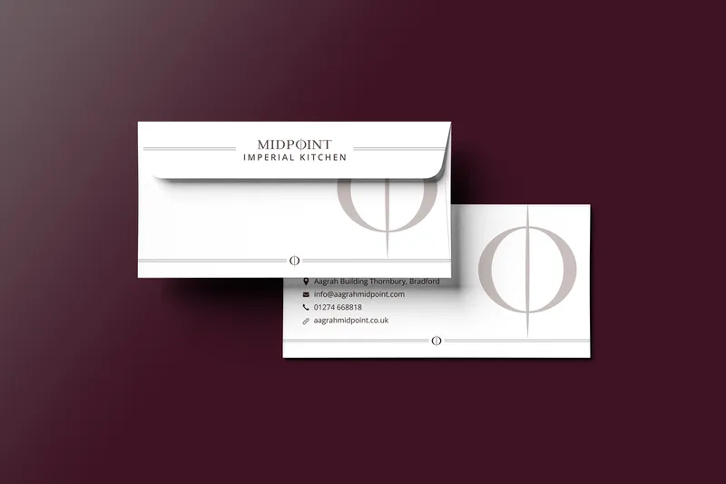 Business card branding mockup for Midpoint Imperial Kitchen, created by Draftss