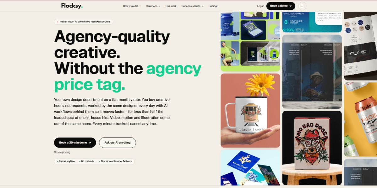 Flocksy homepage showcasing agency-quality creative services