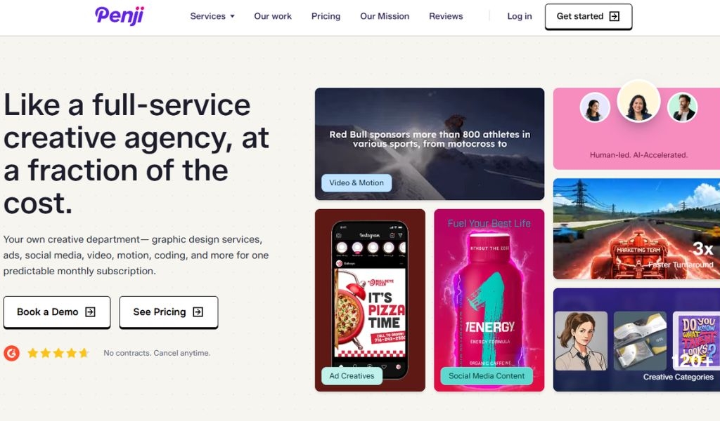 Penji showcasing graphic design, social media, video, motion, and ad creative services