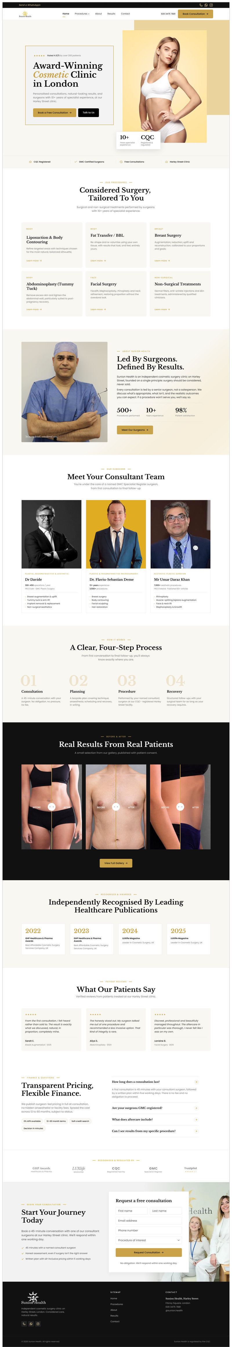 Cosmetic clinic website UI with surgery services, doctor profiles, and consultation booking, created by Draftss