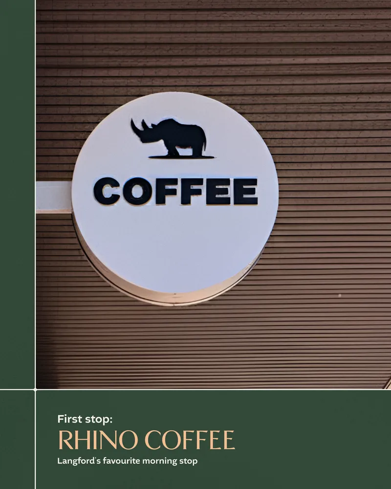 Rhino Coffee storefront sign in Langford, created by Draftss