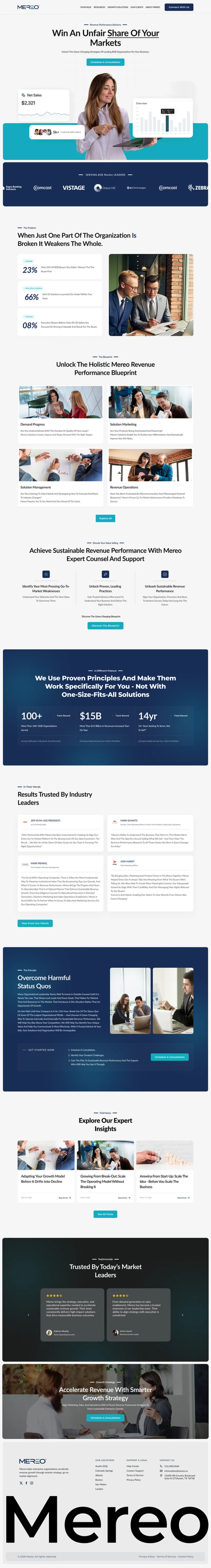 Homepage redesign for Mereo B2B revenue performance consultancy created by Draftss