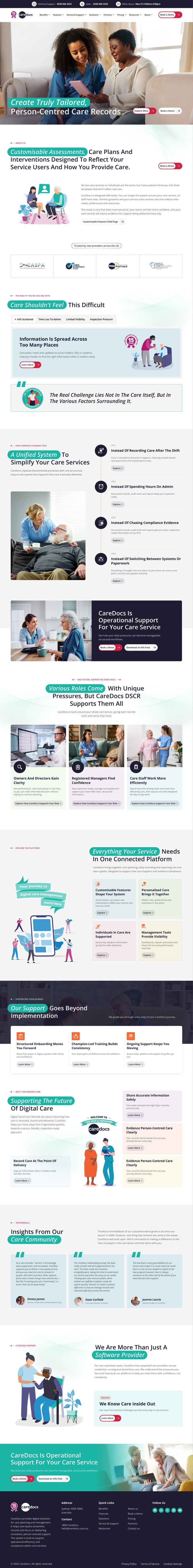 Healthcare software website UI showcasing care management and digital health solutions, created by Draftss