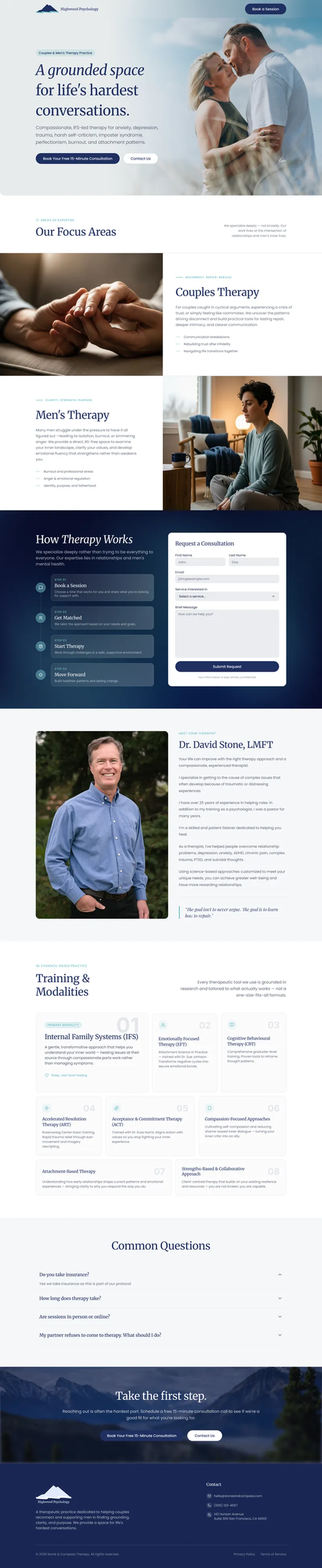 Landing page design for Highwood Psychology couples and men's therapy practice created by Draftss