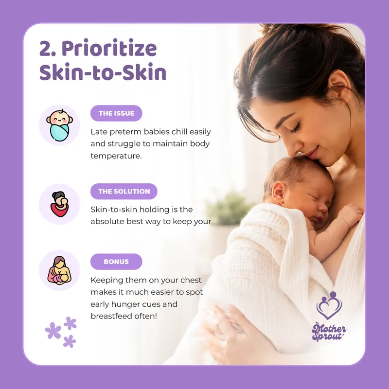 Breastfeeding infographic promoting skin-to-skin care for newborns, created by Draftss
