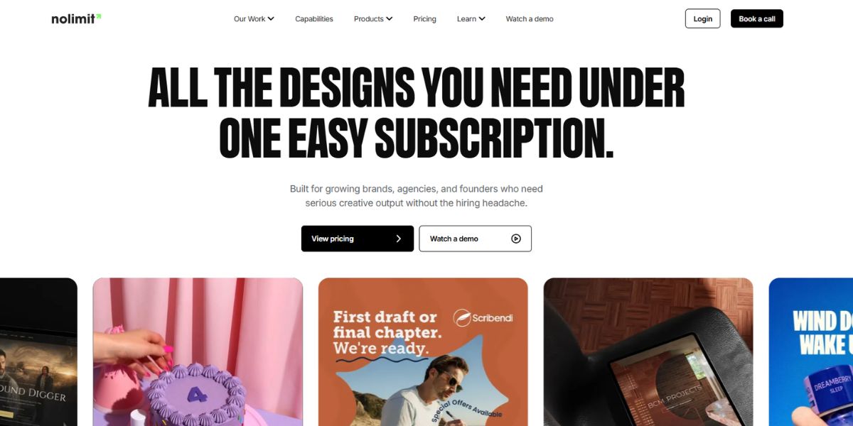 NoLimit Creatives homepage showcasing creative subscription services