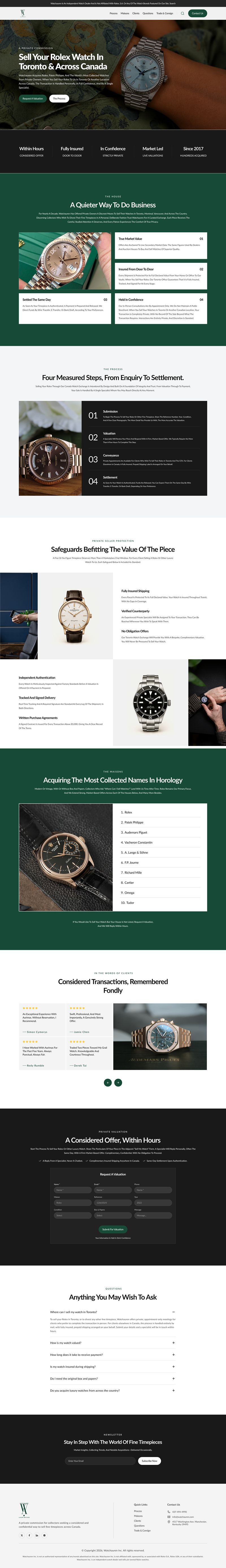 Luxury watch website design featuring Rolex sales, watch valuation, and selling services.