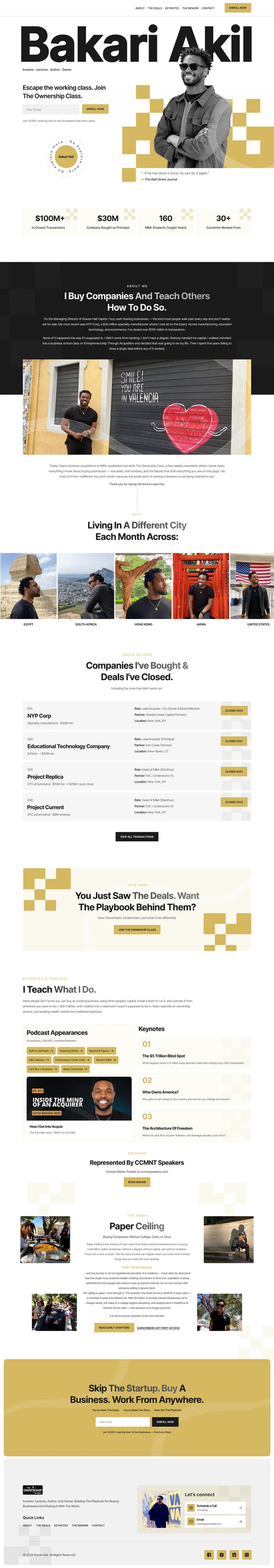 Landing page design for The Ownership Class business acquisitions newsletter