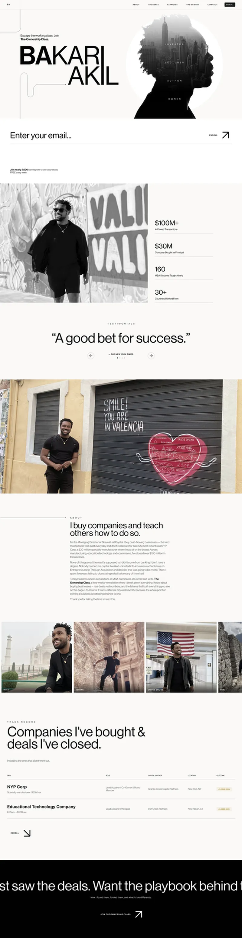 Landing page design for The Ownership Class business acquisitions newsletter created by Draftss