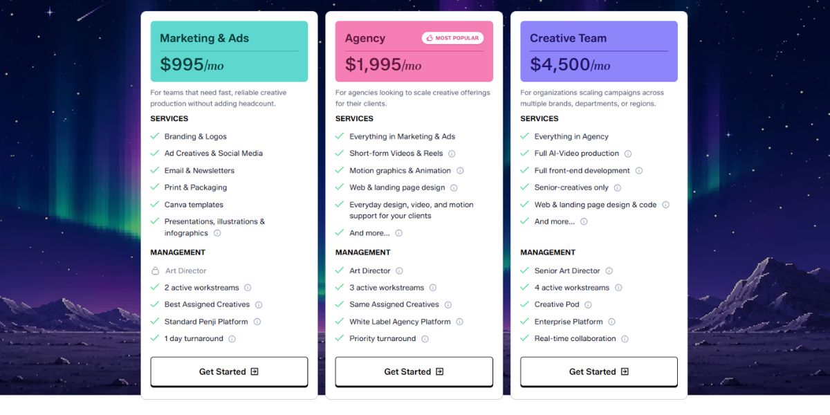 Penji Pricing Section for Comparison