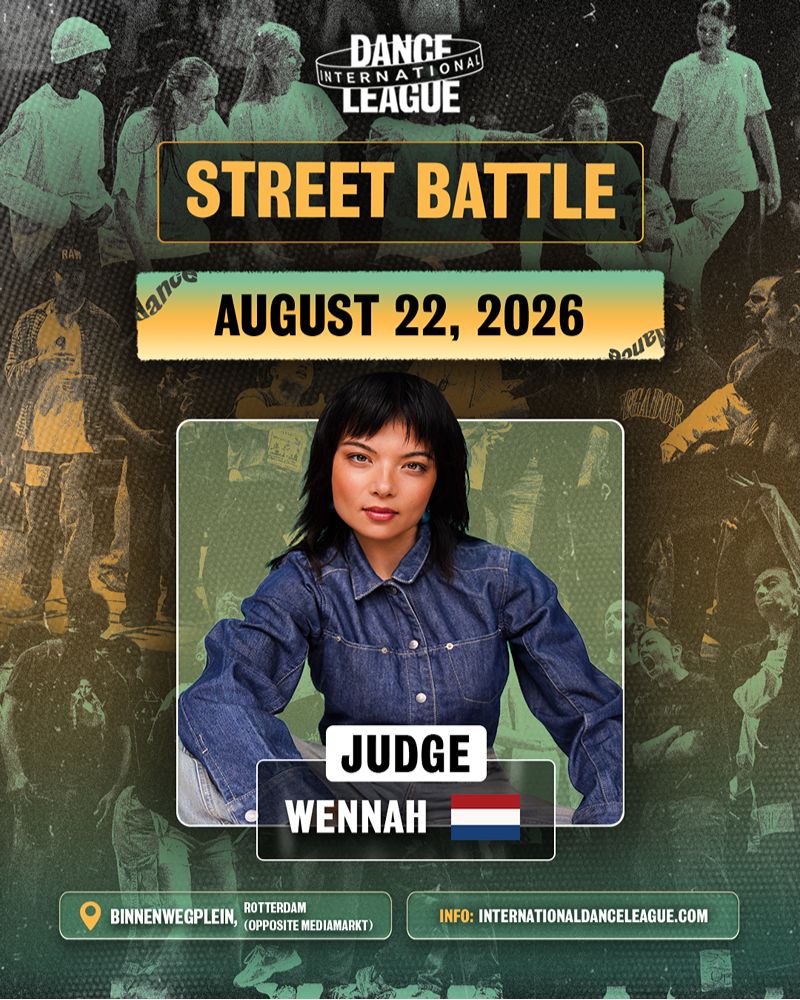 Dance International League street battle poster featuring a judge
