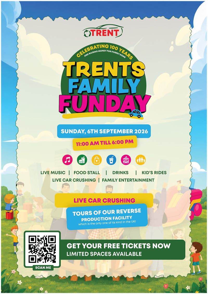 Trent Family Funday event poster with colorful family-themed illustrations and event details.