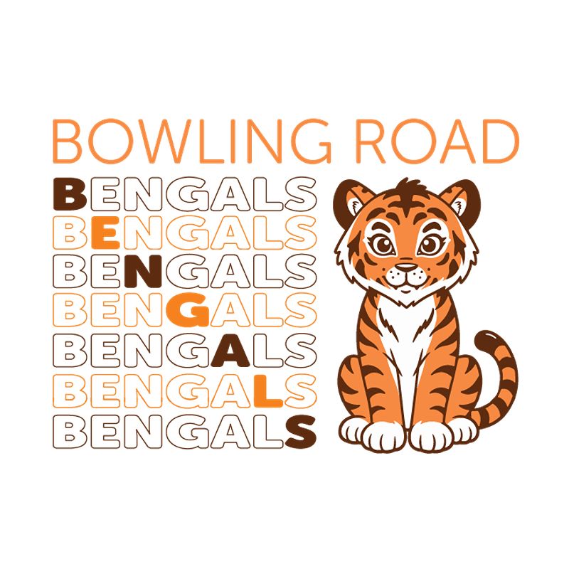 Bowling Road Bengals illustration featuring a cartoon tiger and repeated team typography.