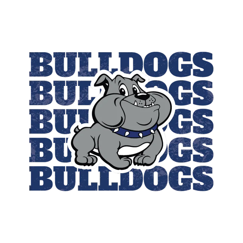 Bulldogs mascot graphic with bold school spirit typography, created by Draftss