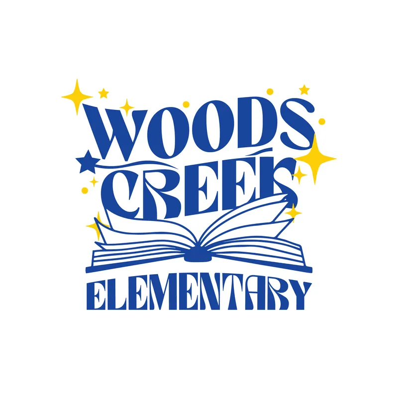 Woods Creek Elementary school logo with open book illustration, created by Draftss