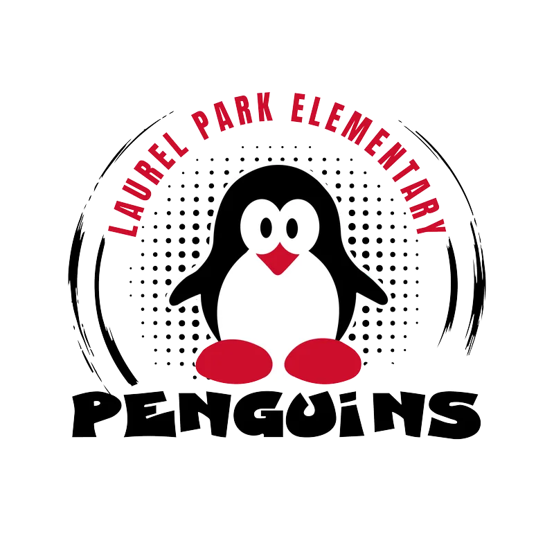 Laurel Park Elementary Penguins school mascot logo with penguin illustration, created by Draftss