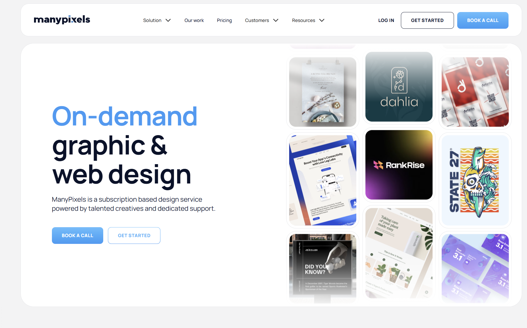 ManyPixels showcasing on-demand graphic and web design services