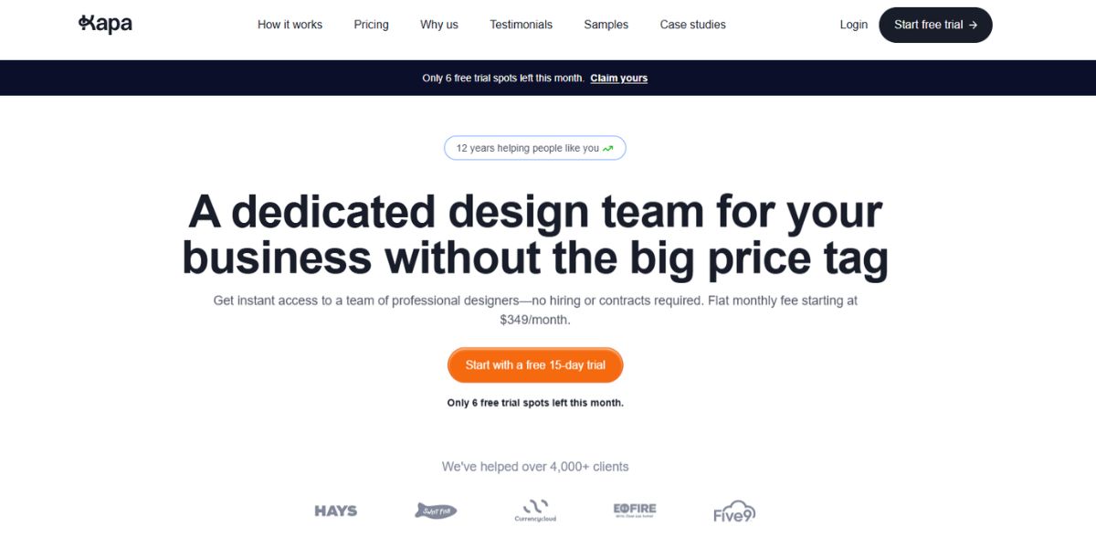 Kapa99 homepage showcasing unlimited graphic design services