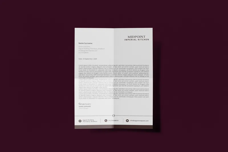 Professional letterhead design for Midpoint Imperial Kitchen, created by Draftss