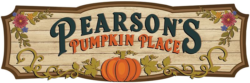 Pearson’s Pumpkin Place wooden sign with autumn decorations.
