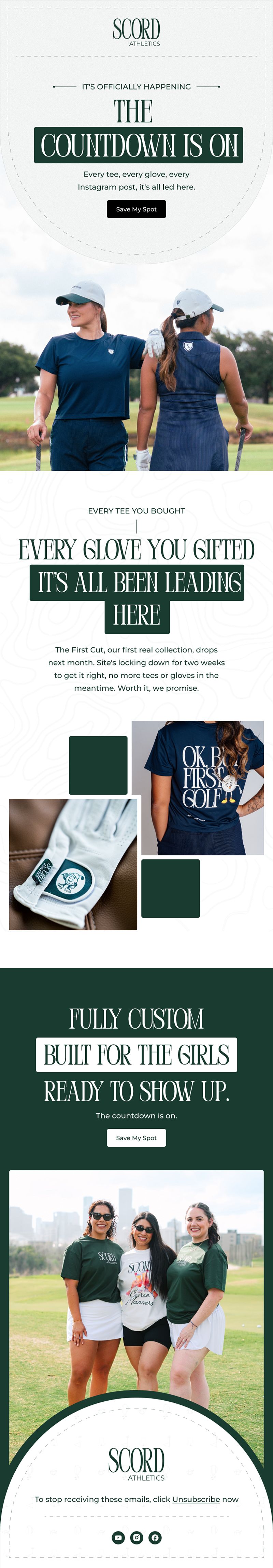 Scord Athletics emailer promoting the First Cut golf collection.