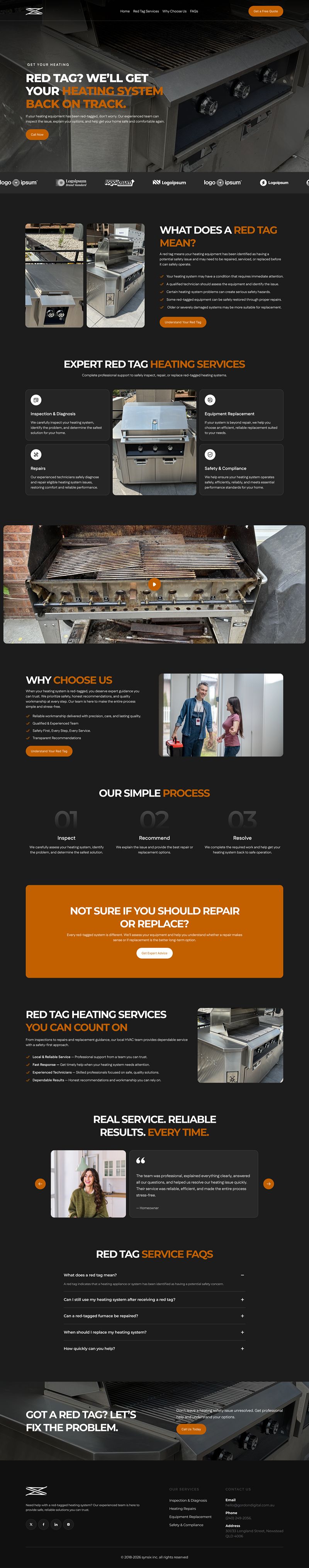 Red Tag Heating Services website design for commercial heating system repair and replacement.