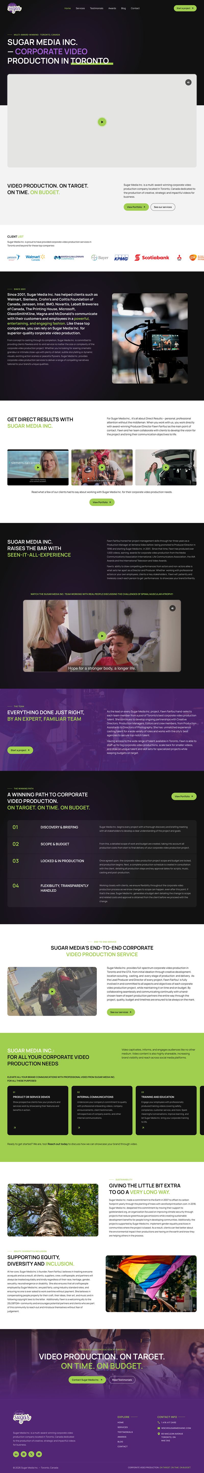 Sugar Media Inc. corporate video production website design showcasing video services in Toronto.